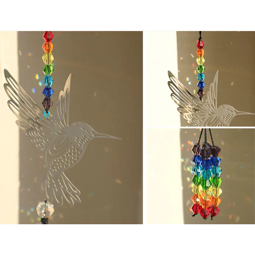 (Style C)2 PCS Hummingbird Metal Suncatcher with Crystal Accents - for Window or Wall Indoor Hanging Ornament