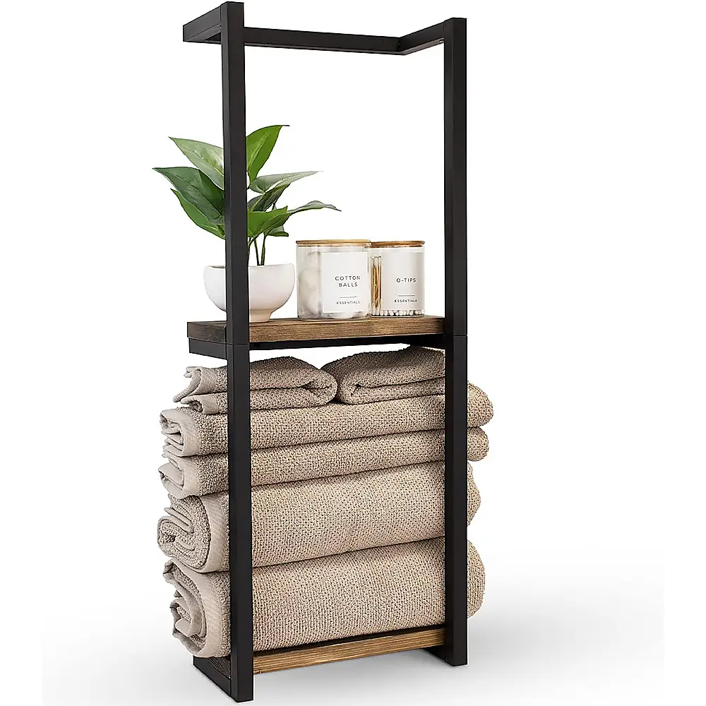 Stylish Bathroom Towel Storage Rack with Wooden Shelves - Home & Garden > DIY > Kitchen & Bathroom DIY