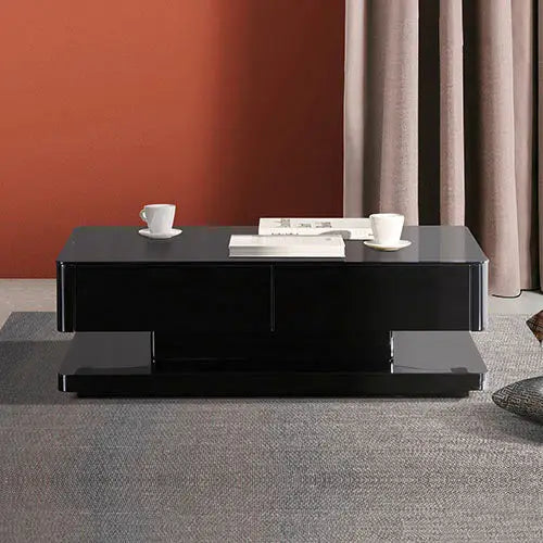 Stylish Coffee Table High Gloss Finish in Shiny Black Colour with 4 Drawers Storage - Furniture > Living Room