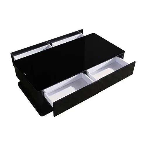Stylish Coffee Table High Gloss Finish in Shiny Black Colour with 4 Drawers Storage - Furniture > Living Room