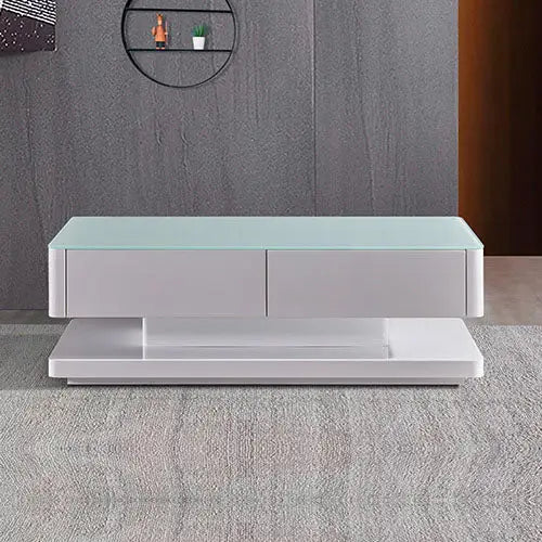 Stylish Coffee Table High Gloss Finish Shiny White Colour with 4 Drawers Storage - Furniture > Living Room