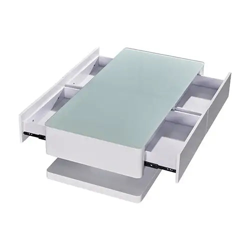 Stylish Coffee Table High Gloss Finish Shiny White Colour with 4 Drawers Storage - Furniture > Living Room