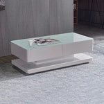 Stylish Coffee Table High Gloss Finish Shiny White Colour with 4 Drawers Storage - Furniture > Living Room