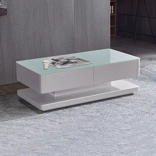Stylish Coffee Table High Gloss Finish Shiny White Colour with 4 Drawers Storage - Furniture > Living Room