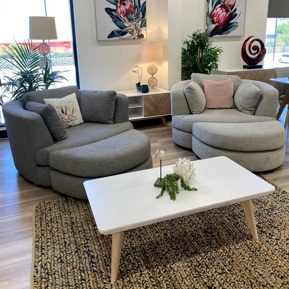 Sunshine Single Sofa Chair Fabric Swivel Ottoman - Grey - Furniture > Bar Stools & Chairs > Arm Chairs & Recliners