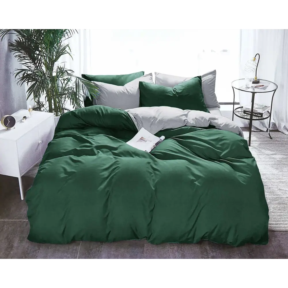 Super King 1000TC Reversible Duvet Quilt Cover Set - Green and Grey - Home & Garden > Bedding > Duvet Covers