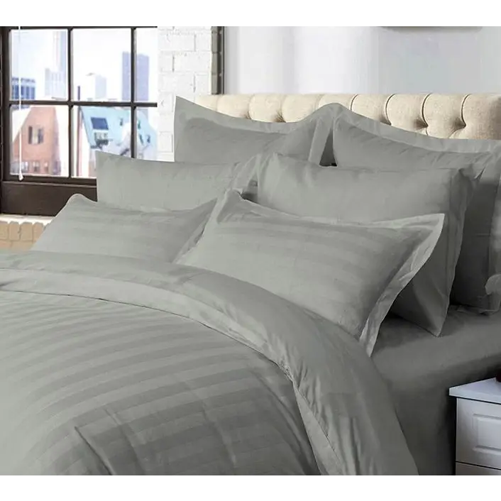 1000TC Ultra Soft Striped Super King Size Grey Duvet Quilt Cover Set - Home & Garden > Bedding > Duvet Covers