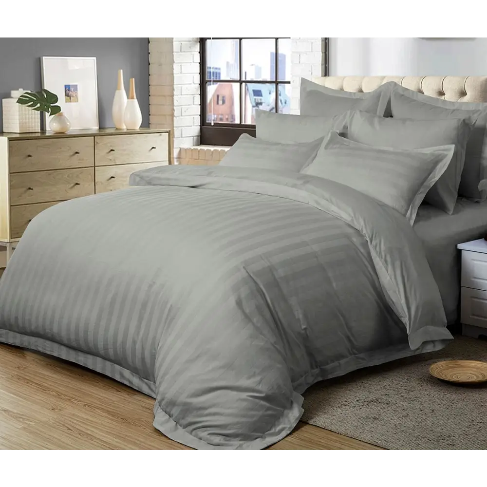 1000TC Ultra Soft Striped Super King Size Grey Duvet Quilt Cover Set - Home & Garden > Bedding > Duvet Covers