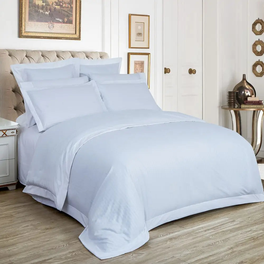 Super King 1000TC Ultra Soft Striped King Duvet Quilt Cover Set - White - Home & Garden > Bedding > Duvet Covers
