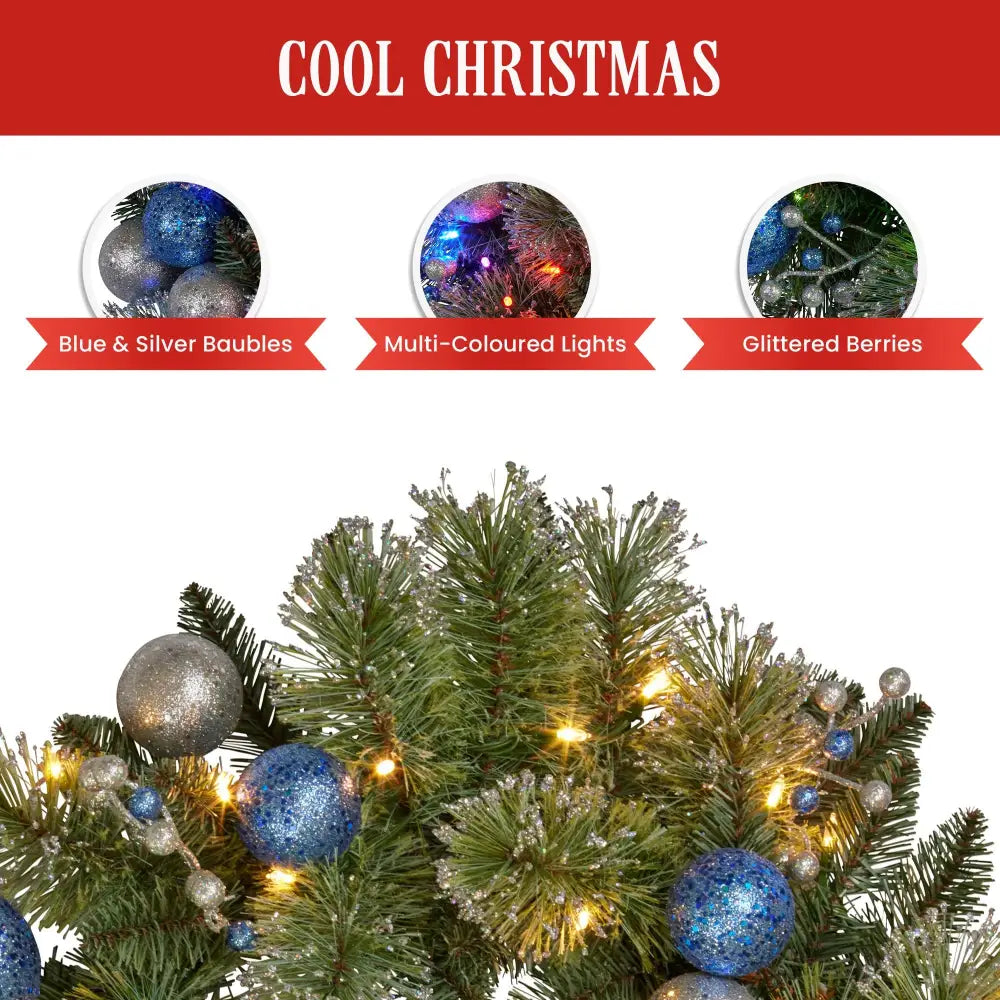 Swishmas 274cm Blue Collection Multicolour Pre-Lit Christmas Garland - Occasions > Christmas > Christmas Wreaths &