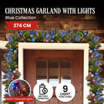 Swishmas 274cm Blue Collection Multicolour Pre-Lit Christmas Garland - Occasions > Christmas > Christmas Wreaths &