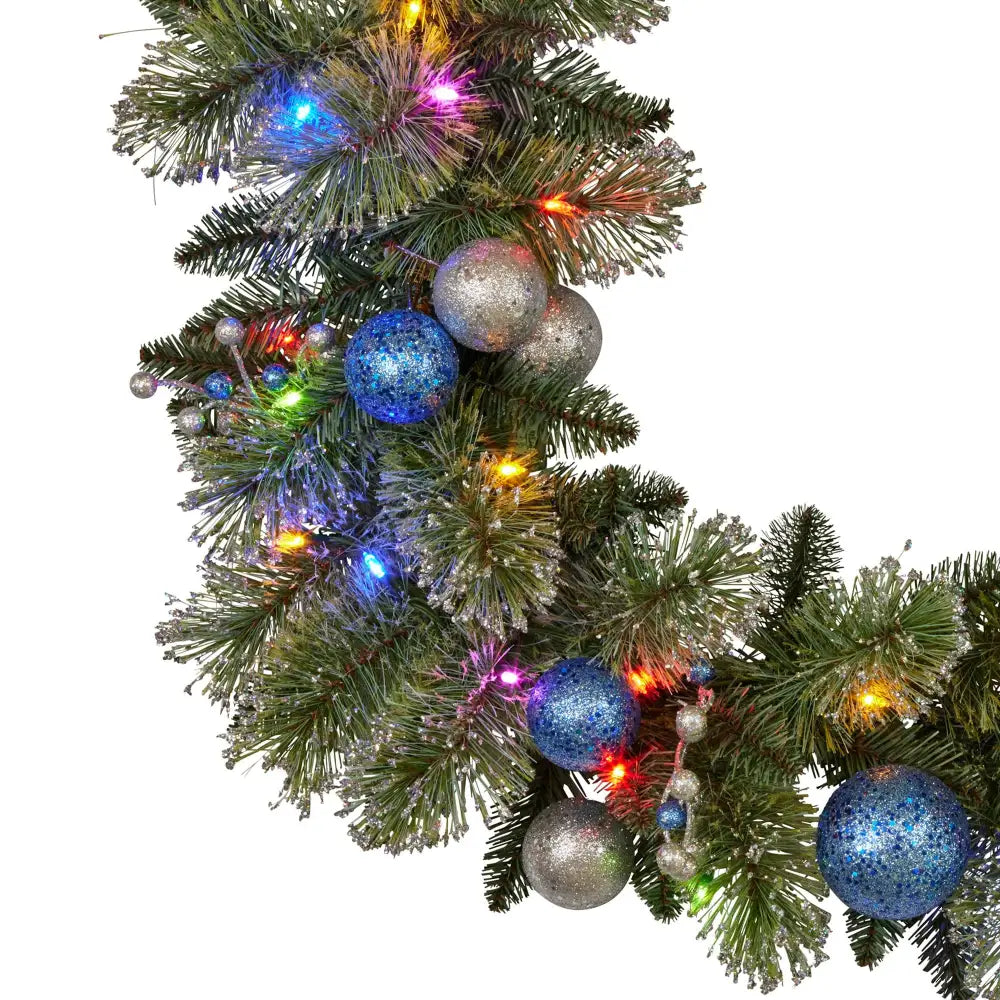 Swishmas 274cm Blue Collection Multicolour Pre-Lit Christmas Garland - Occasions > Christmas > Christmas Wreaths &