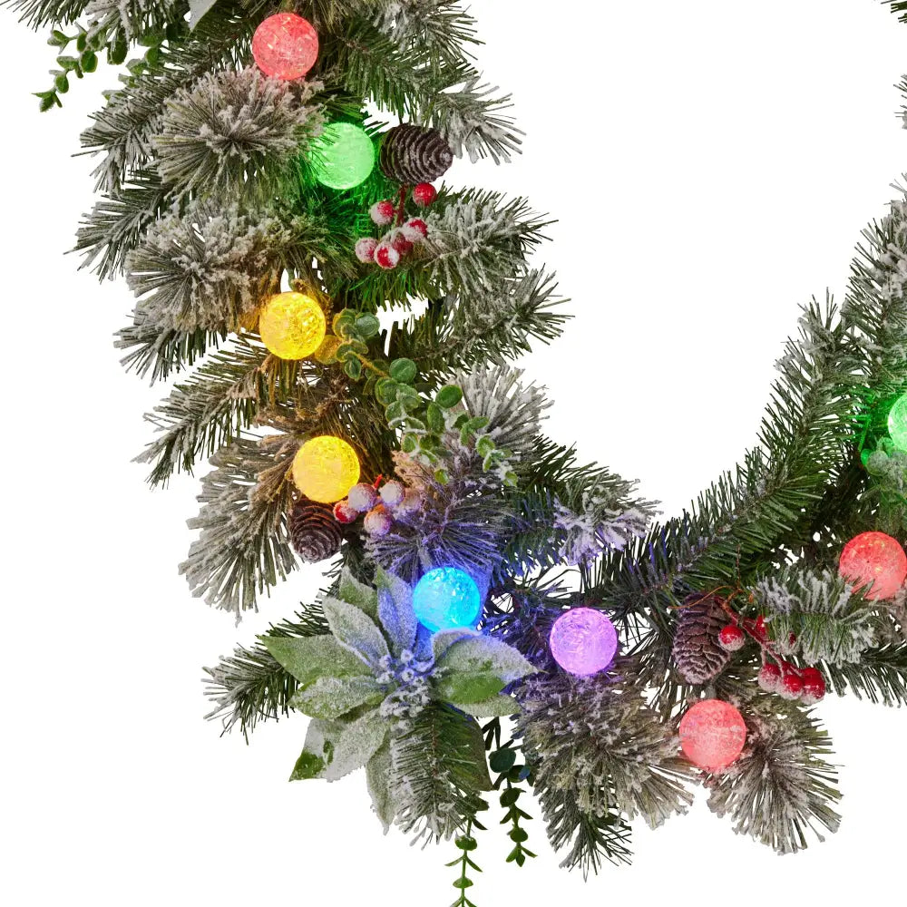 Swishmas 274cm Snowy Crown Pine Pre-Lit Multicolour Christmas Garland - Occasions > Christmas > Christmas Wreaths &