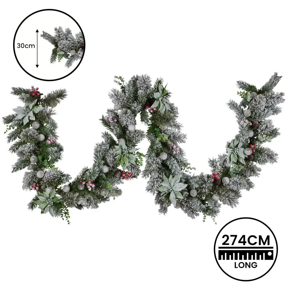 Swishmas 274cm Snowy Crown Pine Pre-Lit Multicolour Christmas Garland - Occasions > Christmas > Christmas Wreaths &
