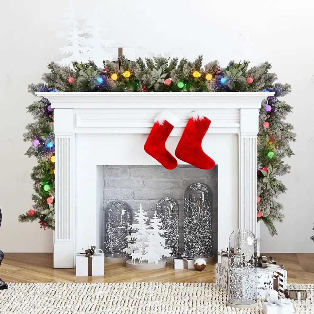 Swishmas 274cm Snowy Crown Pine Pre-Lit Multicolour Christmas Garland - Occasions > Christmas > Christmas Wreaths &