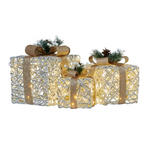 Swishmas 3 Piece Christmas Present Display Set With Lights & Gold Bows - Occasions > Christmas > Christmas Decorations