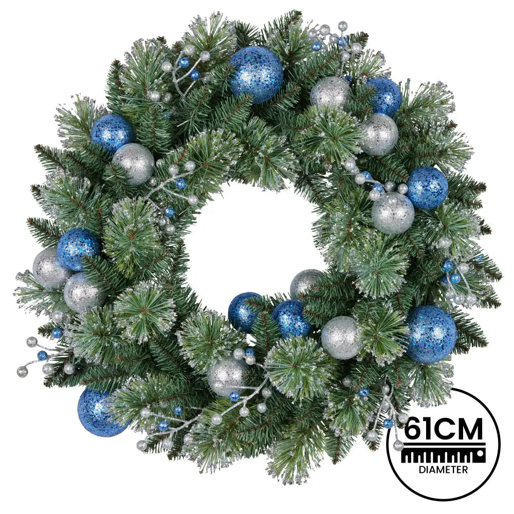 Swishmas 61cm Blue Collection Multicolour Pre-Lit Christmas Wreath - Occasions > Christmas > Christmas Wreaths &