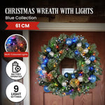 Swishmas 61cm Blue Collection Multicolour Pre-Lit Christmas Wreath - Occasions > Christmas > Christmas Wreaths &