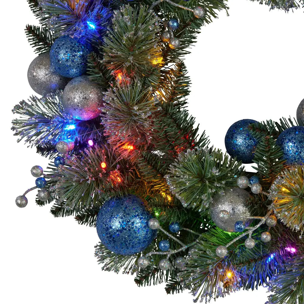 Swishmas 61cm Blue Collection Multicolour Pre-Lit Christmas Wreath - Occasions > Christmas > Christmas Wreaths &