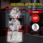 Swishmas 83cm Triple Christmas Silver Giftbox Stack Display with Lights - Occasions > Christmas > Christmas Decorations