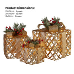 Swishmas Set of 3 Christmas Gift Boxes Display With Lights in Champagne and Gold - Occasions > Christmas > Christmas