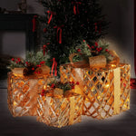 Swishmas Set of 3 Christmas Gift Boxes Display With Lights in Champagne and Gold - Occasions > Christmas > Christmas