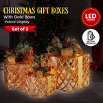 Swishmas Set of 3 Christmas Gift Boxes Display With Lights in Champagne and Gold - Occasions > Christmas > Christmas