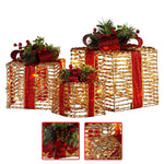 Swishmas Set Of 3 Christmas Gift Boxes With Lights - Champagne With Red Bows - Occasions > Christmas > Christmas