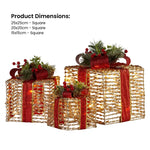 Swishmas Set Of 3 Christmas Gift Boxes With Lights - Champagne With Red Bows - Occasions > Christmas > Christmas