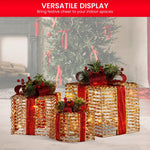 Swishmas Set Of 3 Christmas Gift Boxes With Lights - Champagne With Red Bows - Occasions > Christmas > Christmas