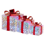 Swishmas Set of 3 Christmas Gift Boxes With Lights - Clear Shimmer With Red Bows - Occasions > Christmas > Christmas