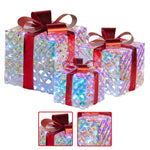 Swishmas Set of 3 Christmas Gift Boxes With Lights - Clear Shimmer With Red Bows - Occasions > Christmas > Christmas