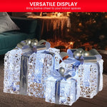 Swishmas Set Of 3 Christmas Gift Boxes With Lights With Jewelled Wire And Silver Bows - Occasions > Christmas >