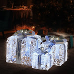 Swishmas Set Of 3 Christmas Gift Boxes With Lights With Jewelled Wire And Silver Bows - Occasions > Christmas >
