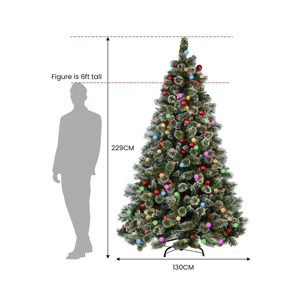 Swishmas Snowy Bristle 2.3m Multicolour Pre-Lit Christmas Tree with 1587 Tips - Occasions > Christmas > Christmas Trees
