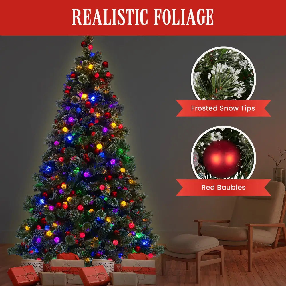 Swishmas Snowy Bristle 2.3m Multicolour Pre-Lit Christmas Tree with 1587 Tips - Occasions > Christmas > Christmas Trees