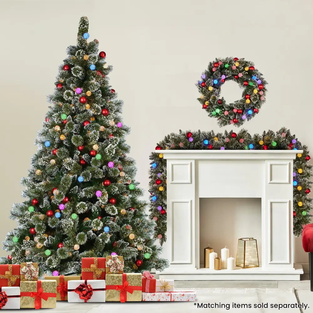 Swishmas Snowy Bristle 2.3m Multicolour Pre-Lit Christmas Tree with 1587 Tips - Occasions > Christmas > Christmas Trees