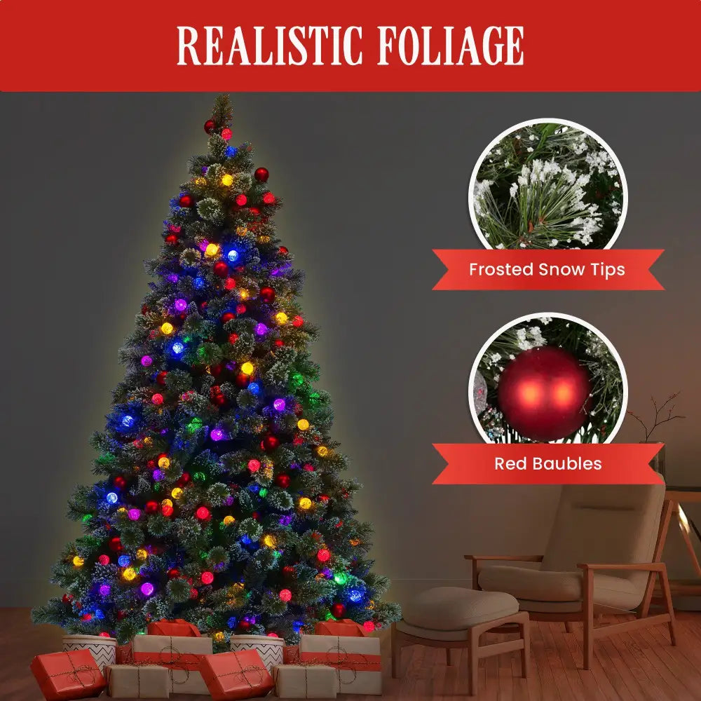 Swishmas Snowy Bristle 2.7m Multicolour Pre-Lit Christmas Tree with 2870 Tips - Occasions > Christmas > Christmas Trees