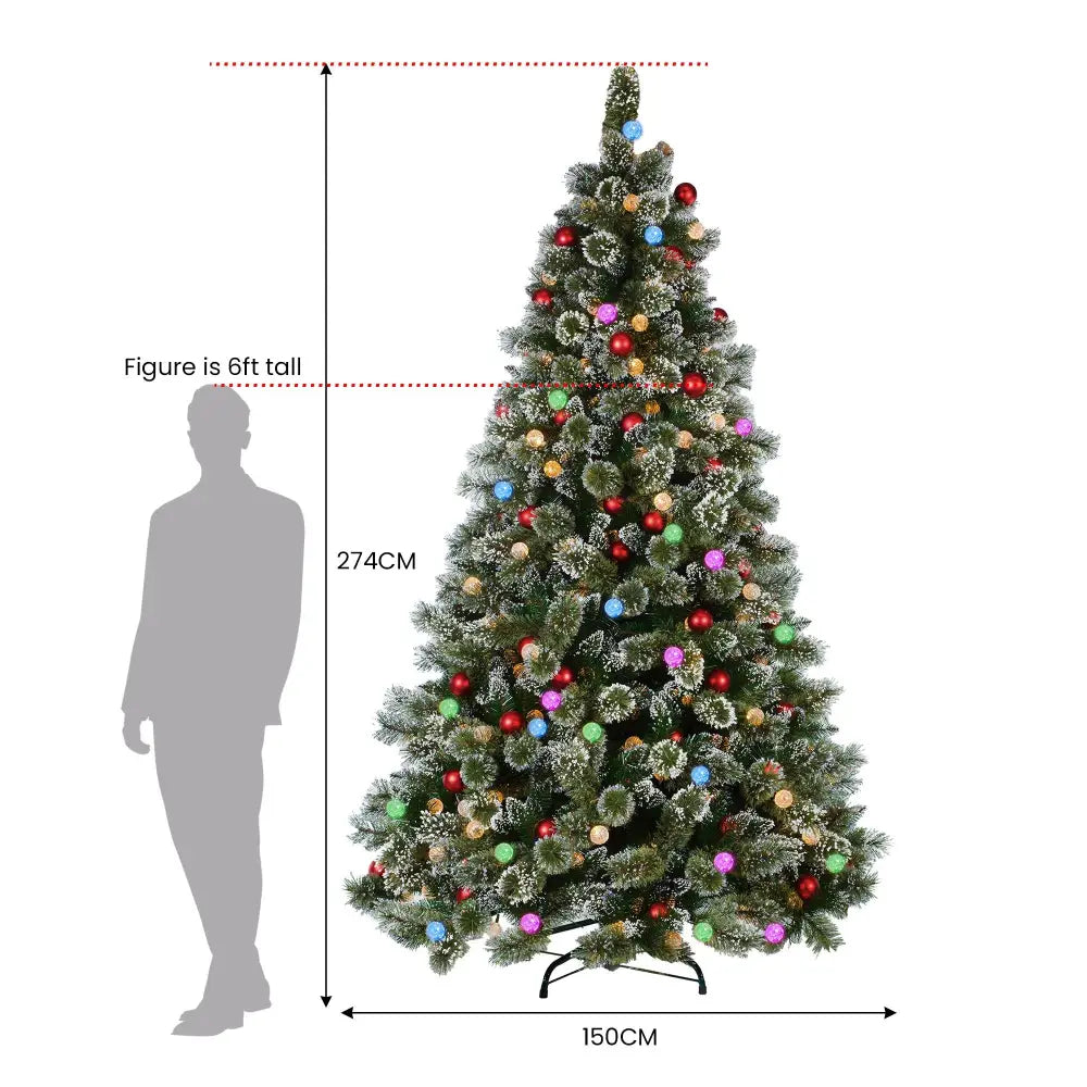 Swishmas Snowy Bristle 2.7m Multicolour Pre-Lit Christmas Tree with 2870 Tips - Occasions > Christmas > Christmas Trees