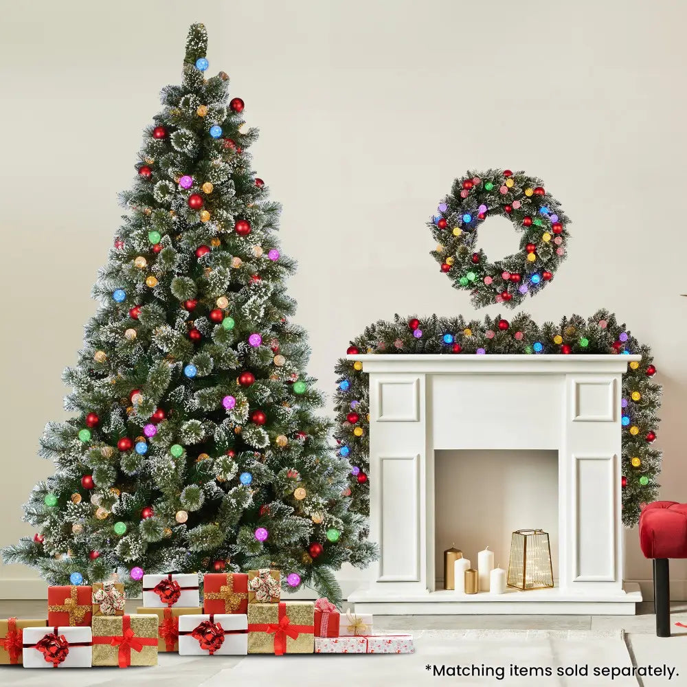 Swishmas Snowy Bristle 2.7m Multicolour Pre-Lit Christmas Tree with 2870 Tips - Occasions > Christmas > Christmas Trees