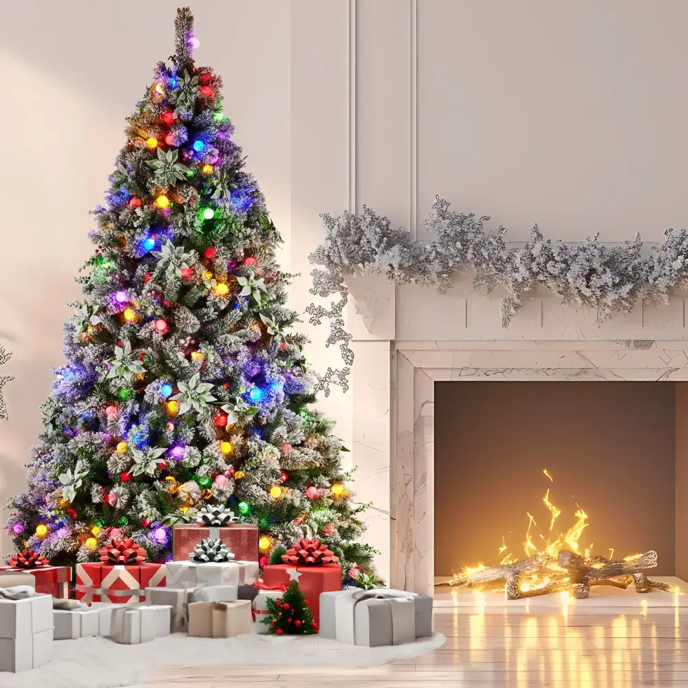 Swishmas Snowy Crown Pine 2.3m Multicolour Pre-Lit Christmas Tree with 1453 Tips - Occasions > Christmas > Christmas