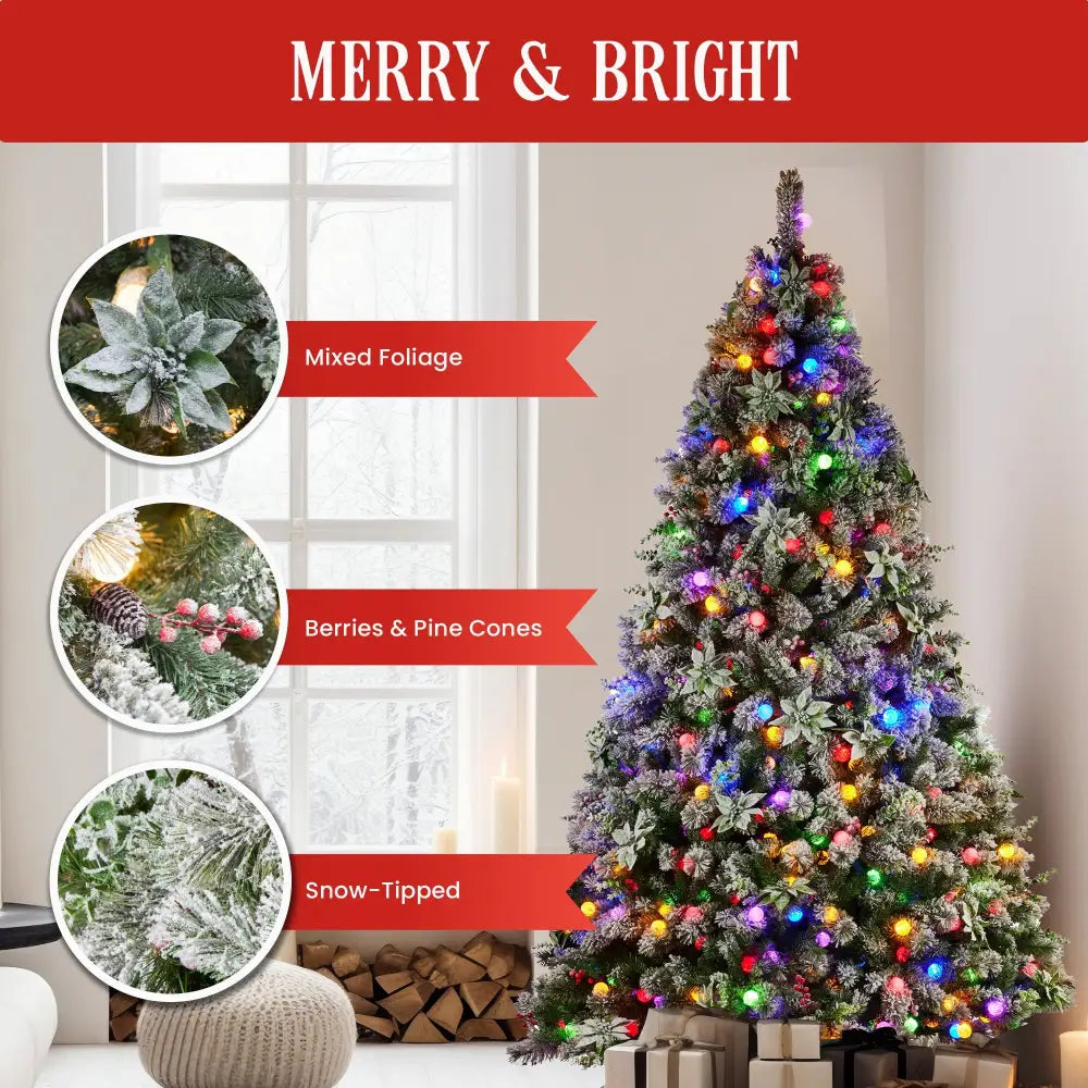 Swishmas Snowy Crown Pine 2.7m Multicolour Pre-Lit Christmas Tree with 2429 Tips - Occasions > Christmas > Christmas