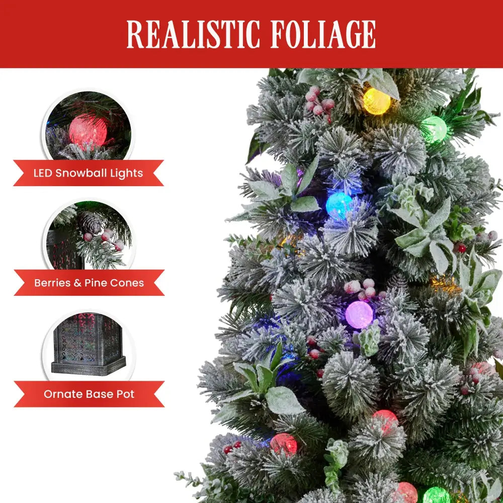 Swishmas Snowy Crown Pine Potted Christmas Tree 1.2m Multicolour Pre-Lit with Snowball Lights - Occasions > Christmas >