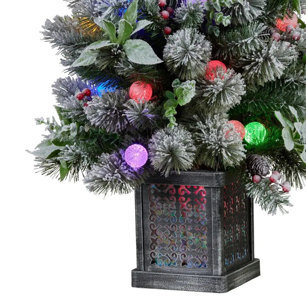 Swishmas Snowy Crown Pine Potted Christmas Tree 1.2m Multicolour Pre-Lit with Snowball Lights - Occasions > Christmas >
