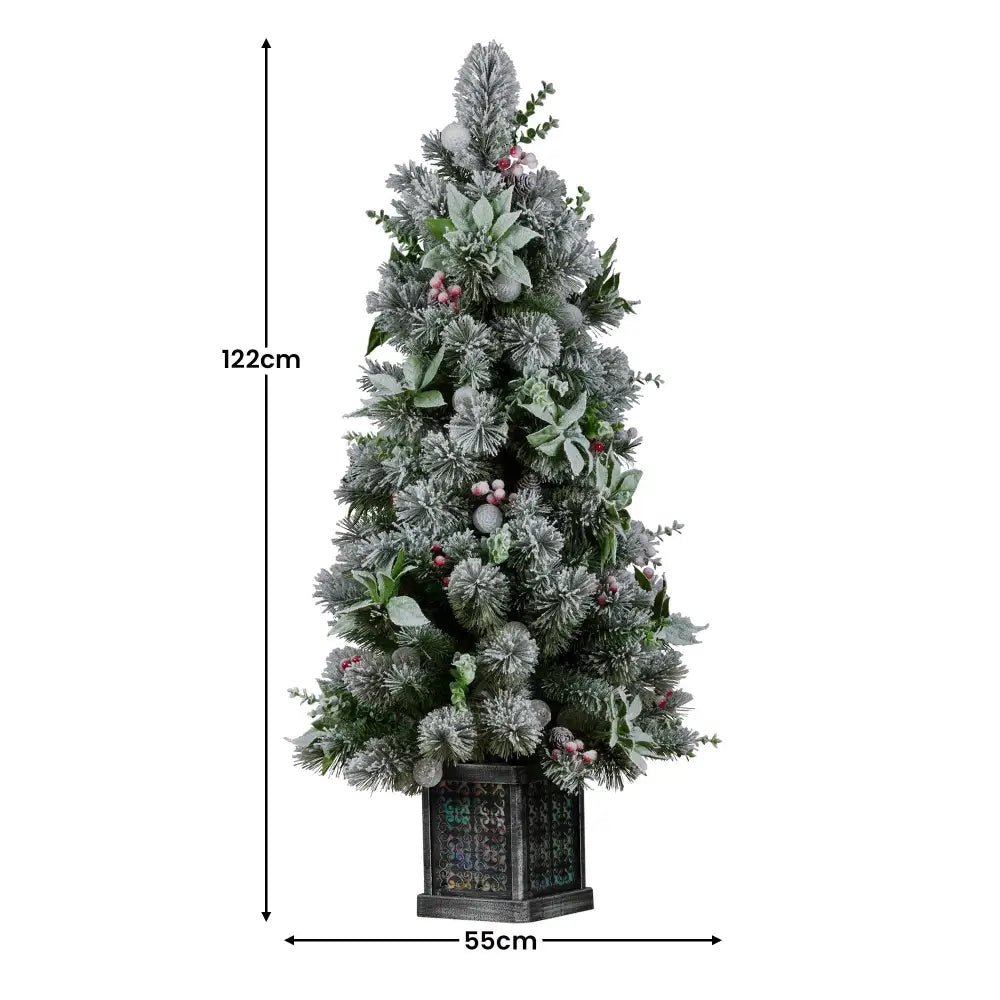 Swishmas Snowy Crown Pine Potted Christmas Tree 1.2m Multicolour Pre-Lit with Snowball Lights - Occasions > Christmas >