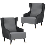 Sylvia Set of 2 Accent Sofa Arm Chair Fabric Uplholstered Lounge Couch - Grey - Furniture > Sofas