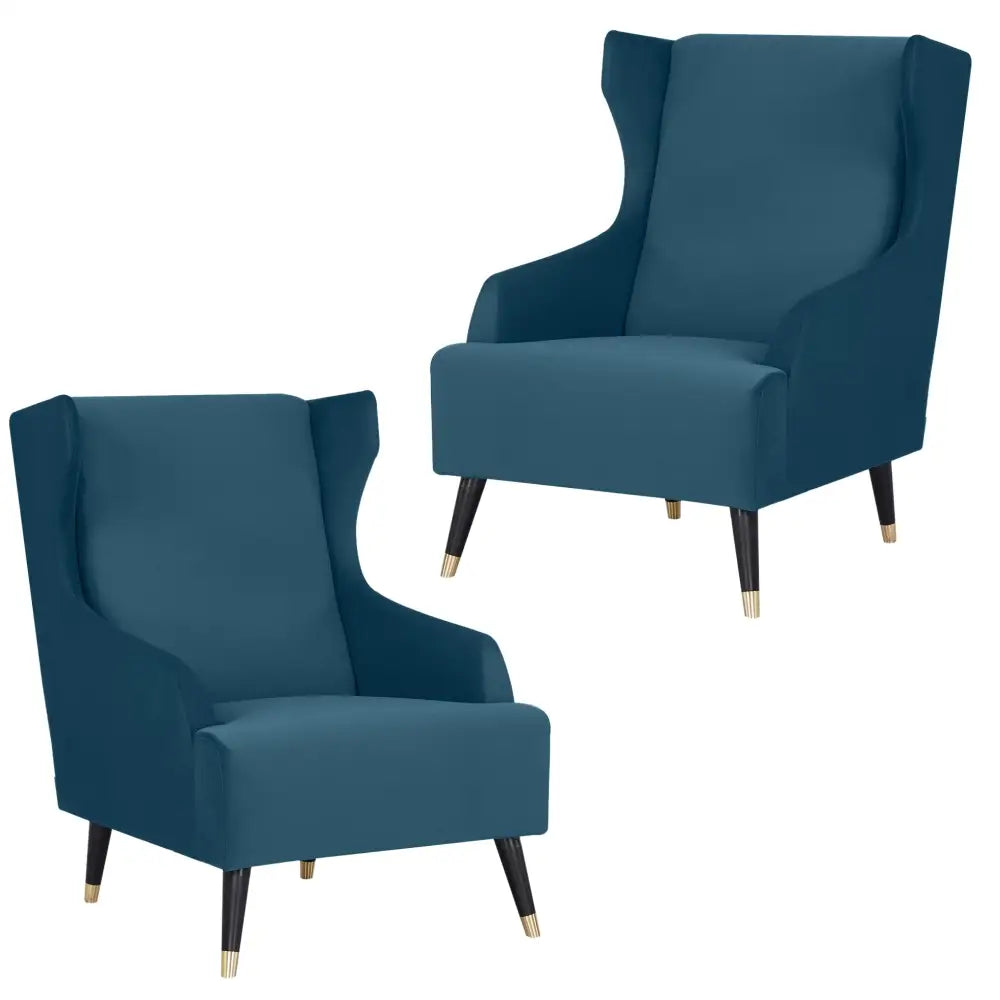 Sylvia Set of 2 Accent Sofa Arm Chair Fabric Uplholstered Lounge Couch - Navy - Furniture > Sofas
