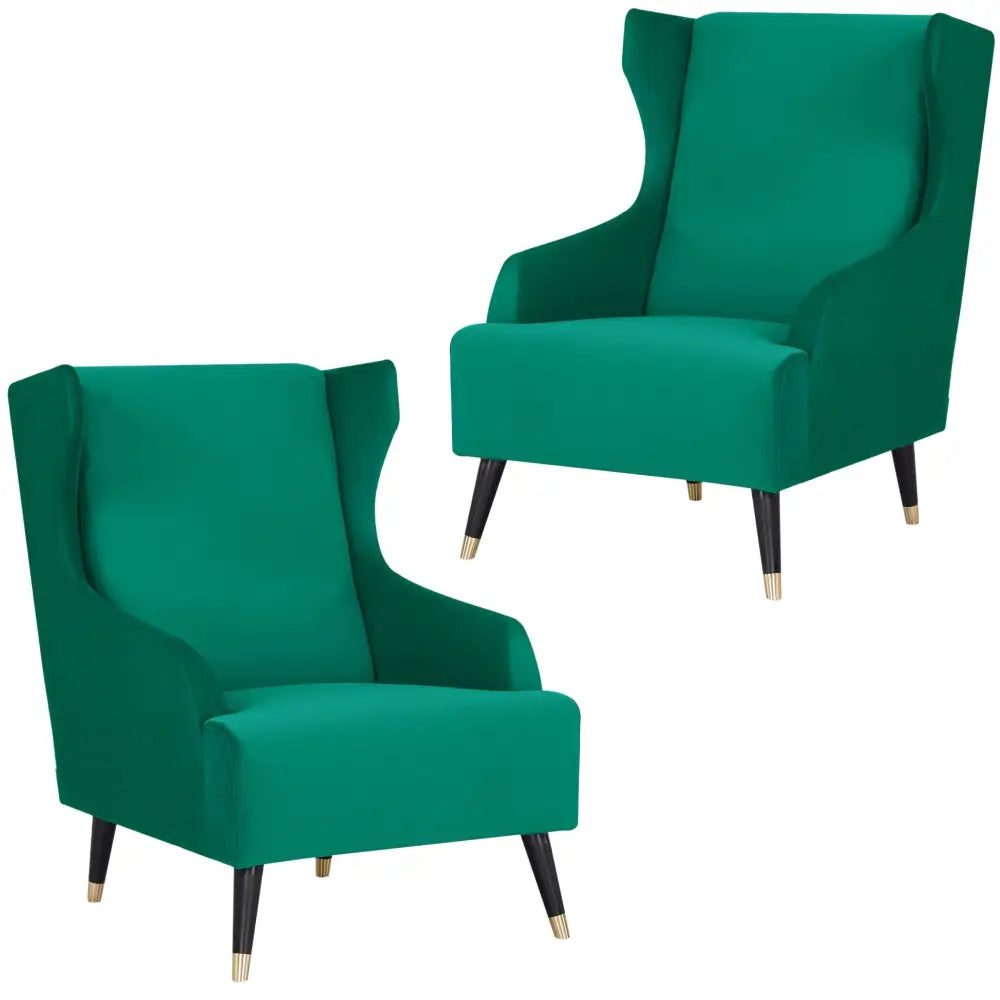 Sylvia Set of 2 Accent Sofa Arm Chair Fabric Uplholstered Lounge Couch - Green - Furniture > Sofas