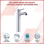 Tall Basin Mixer Tap Faucet -Kitchen Laundry Bathroom Sink - Furniture > Bathroom > Tap & Sink Accessories