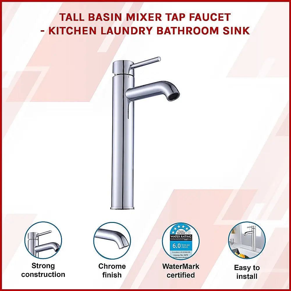 Tall Basin Mixer Tap Faucet -Kitchen Laundry Bathroom Sink - Furniture > Bathroom > Tap & Sink Accessories